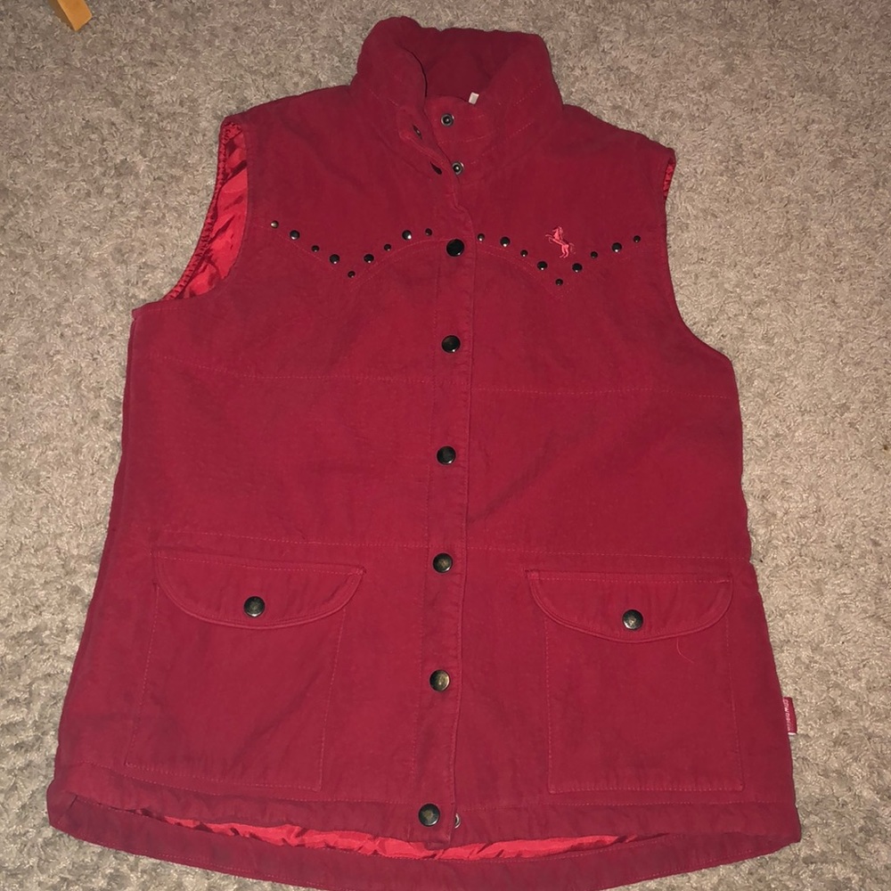 Women's red warm vest Cowboy Up. Size medium